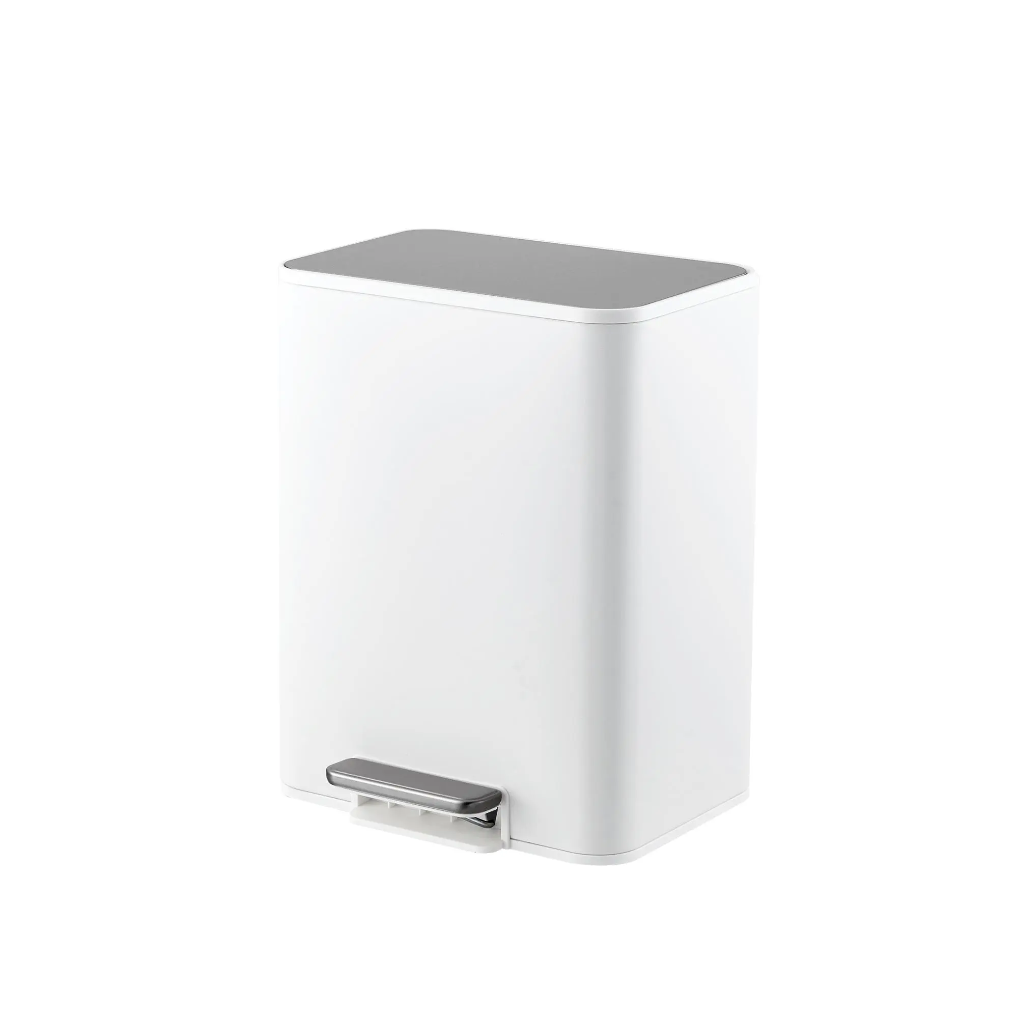 Space-Saving Stainless Steel Trash Can – Rectangular Garbage Bin with Soft-Close Lid, Foot Pedal and Removable Inner Bucket for Office, Small Kitchen, Home & Garage