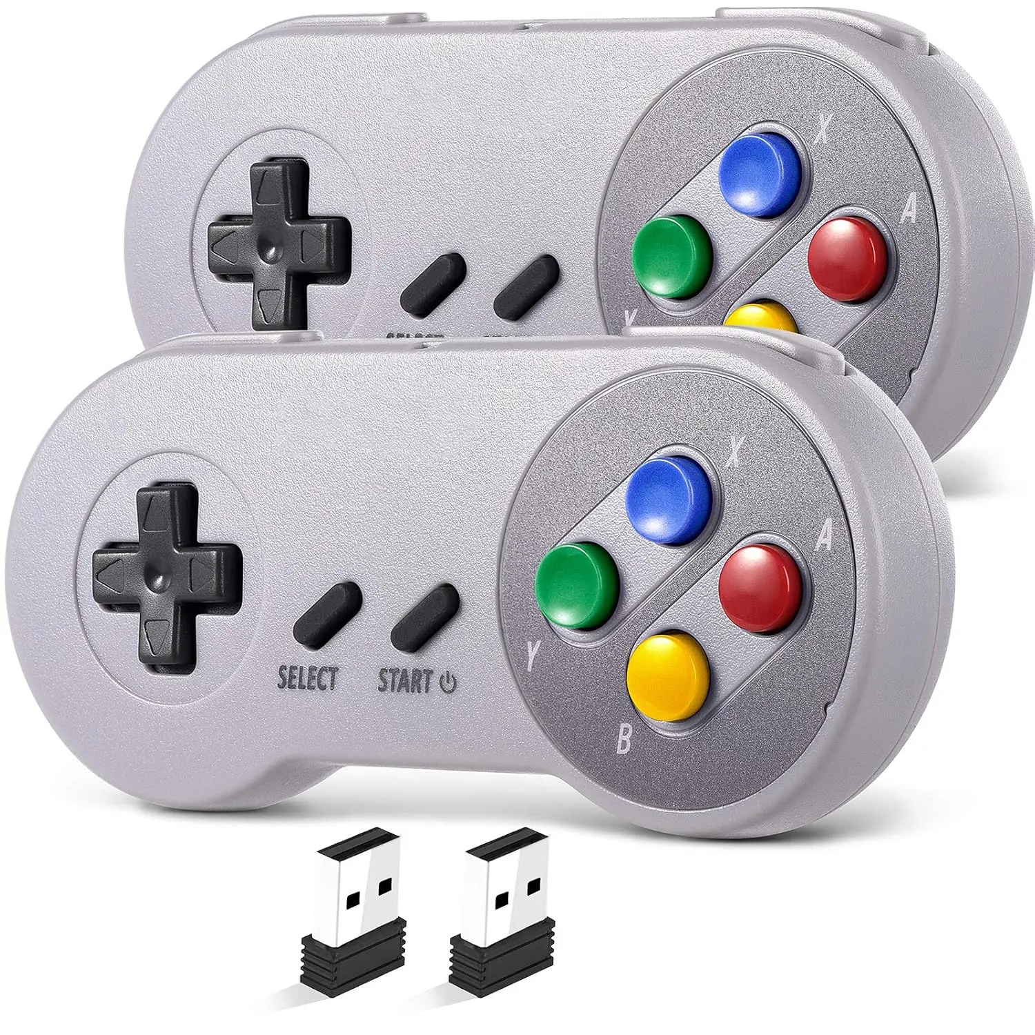 2 Pack 2.4 GHz  USB Controller Compatible with SNES , SNES Retro USB PC Super Classic Controller for Windows PC  Linux  Raspberry Pi Retropie (Multicolored )