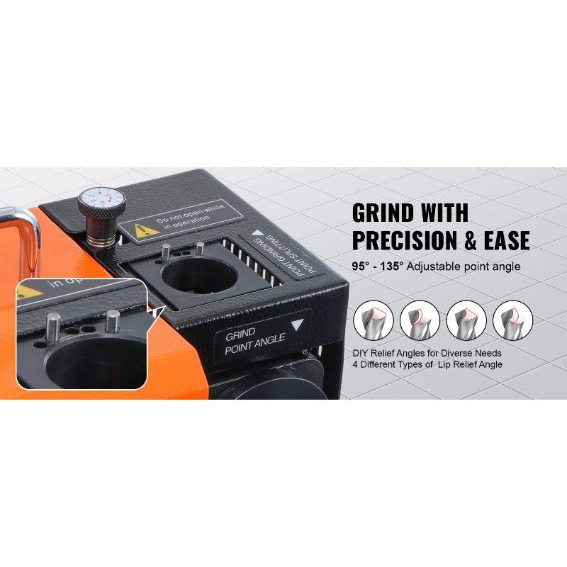 VEVOR Drill Bits Sharpener, 3-13mm Drill Bits Grinder Sharpener, Lip Relief Angle 95-135 Point Angle Adjustable Drill Bit Re-Sharpener, Portable Sharpening Machine with 11 Collets, CBN SDC Wheel