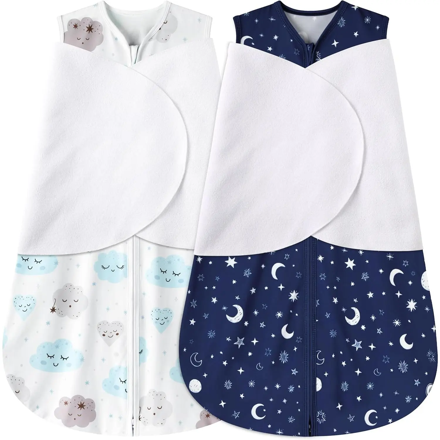 Newborn Sleep Sack Baby Swaddle,3-6 Months,3-Way Adjustable Wearable Blanket,100% Rayon Cotton Swaddling sleeping bag，TOG 0.5（Clouds&Starry Sky）