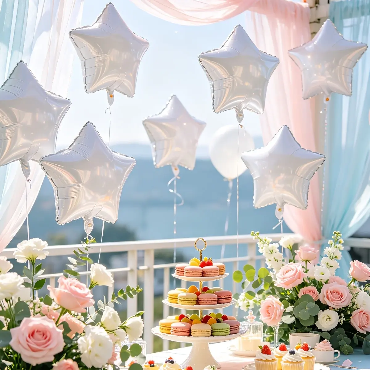 18Pcs 10 Inch White Star Latex Balloons, Reusable Star Shaped Balloons, Wedding Birthday Party, Bridal Shower & Graduation Party Decor Supplies