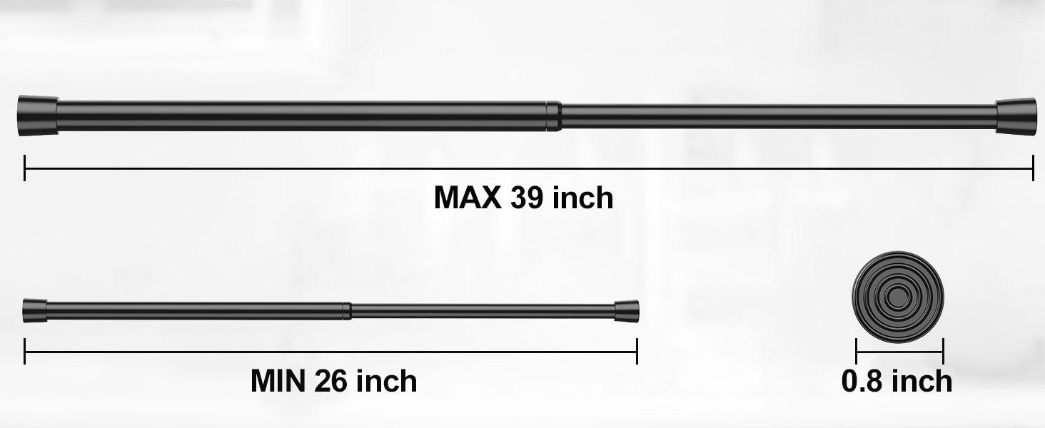 2 Pack Tension Rods Spring Tension Curtain Rod, 26 to 39 Inch Adjustable Black Tension Rod, Small Curtain Rods Spring Loaded Curtains Tension Rods for Window, Bathroom, Cupboard, Kitchen, Home