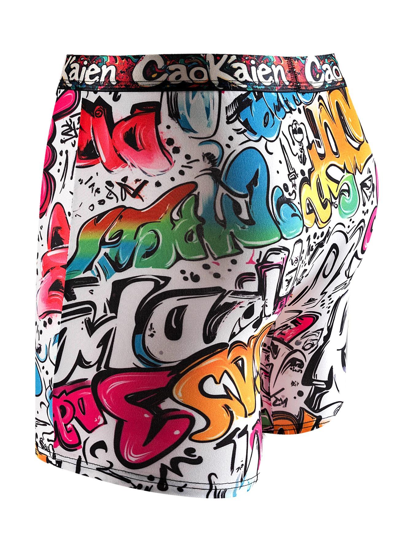Men's All Over Print Boxer Brief, Breathable Comfy Underwear for Daily Wear, Casual Men's Underwear for All Seasons