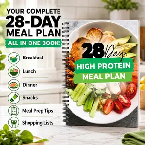1PC 28-Day High Protein Meal Plan Book | Spiral Bound Healthy Recipe Planner | Easy Meal Prep, Shopping Guide & Nutrition Breakdown Cookbook for Weight Loss, Muscle Building & Healthy Eating