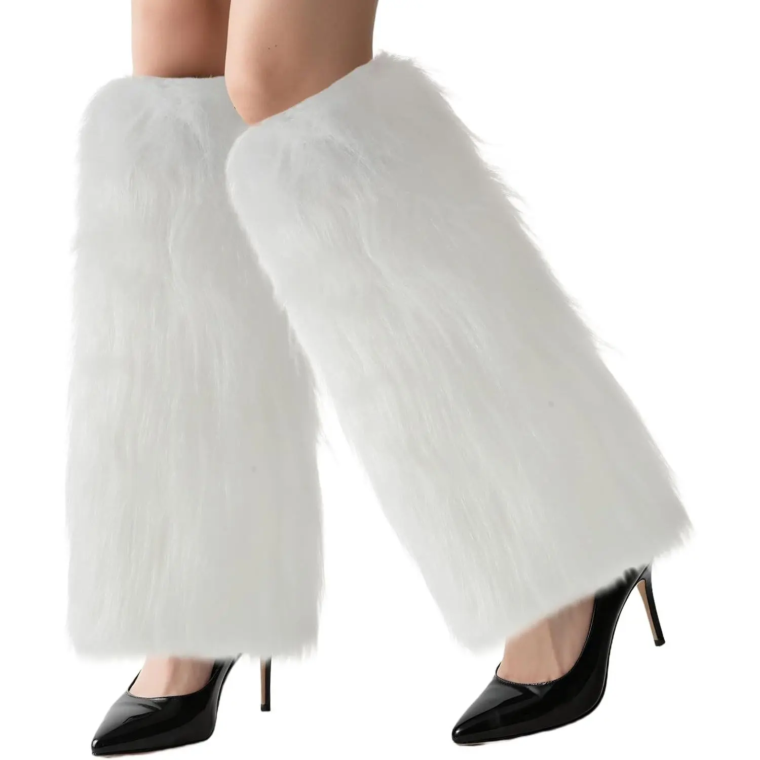 Women's Faux Fur Fluffy Leg Warmers Long Boot Covers for Christmas Costume(Gift)