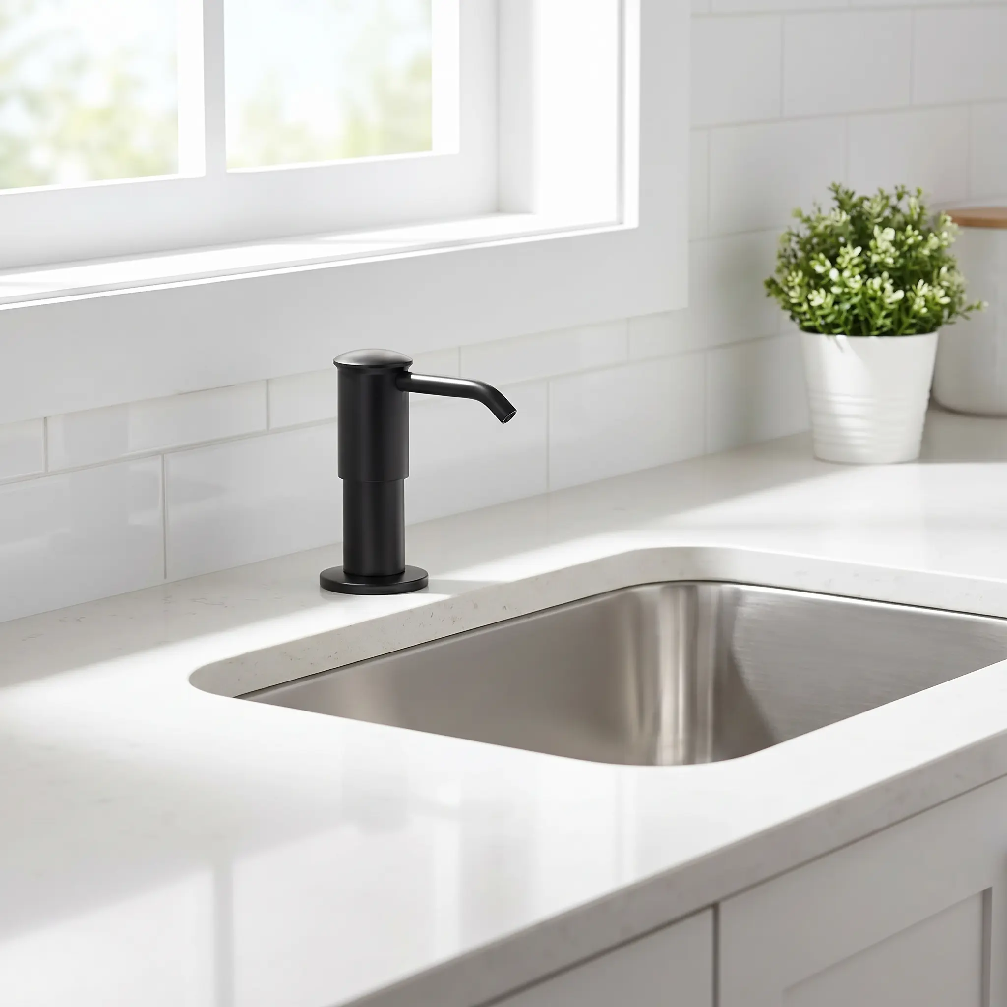 🚰Heavy-duty black kitchen sink soap dispenser equipped with long extension tube, strong suction under sink pump design, hassle-free no repeated refilling daily cleaning accessory