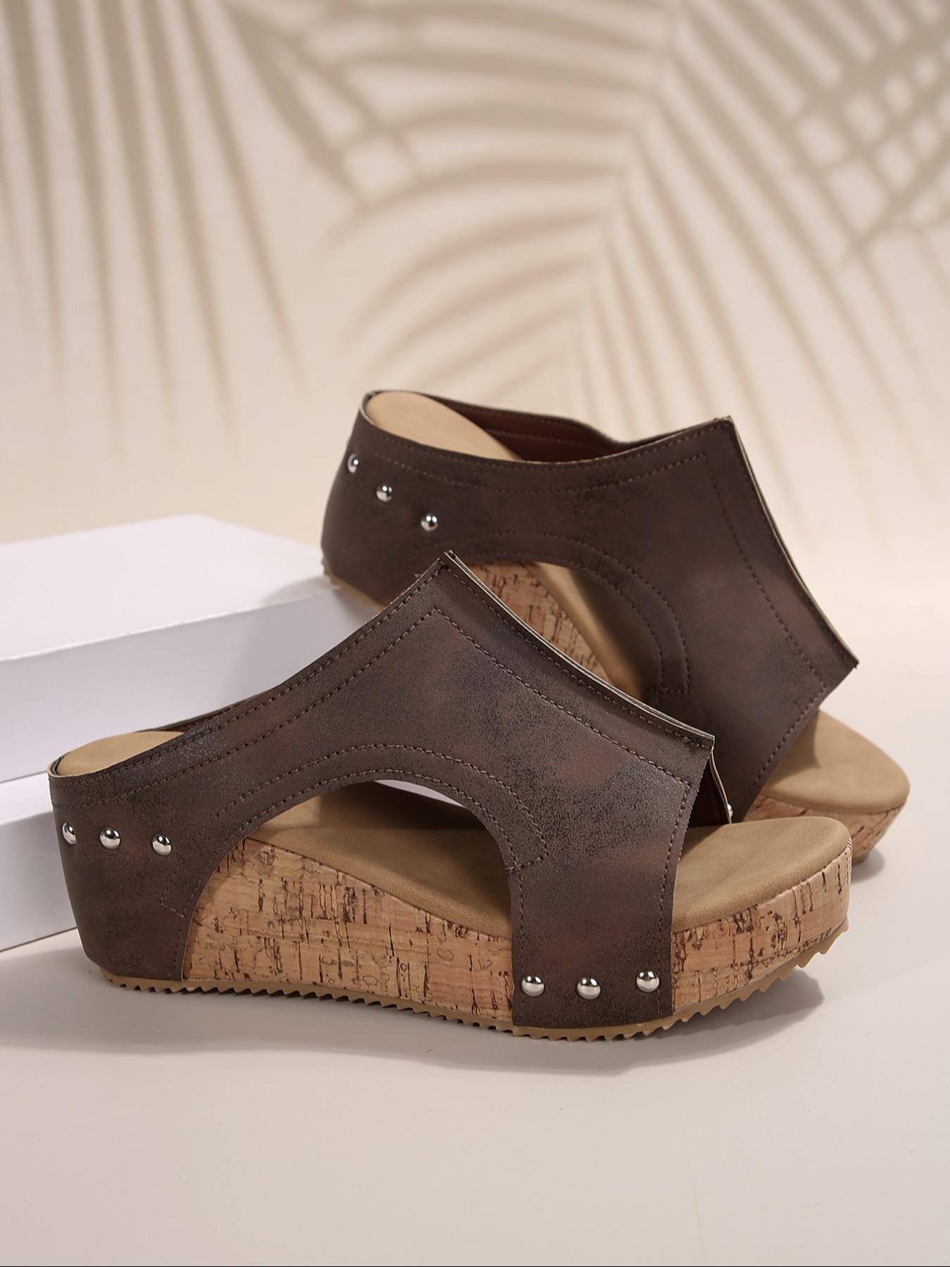 Women's Fashionable Studded Decorated Platform Sandals, Casual Comfortable Wedge Sandals for Summer, Lightweight Breathable Shoes for Daily Wear, Girl