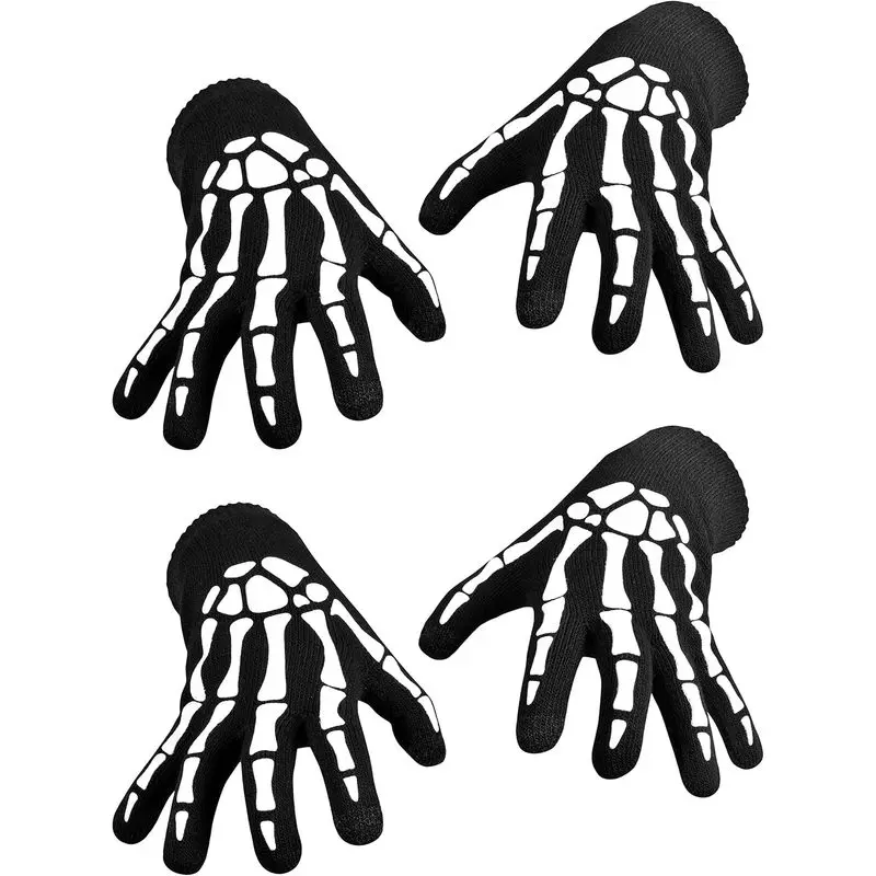 Sports Gloves 2 Pairs Luminous Skull Touch Screen Compatible Winter Warm Outdoor Snow Holiday Outfit Accessory
