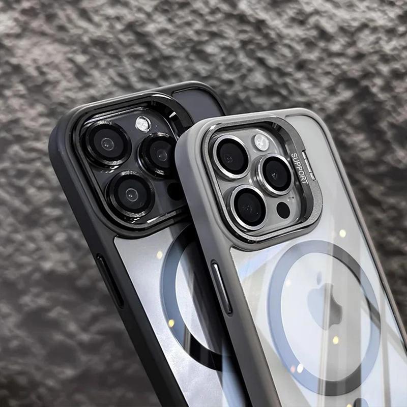 Clear Magnetic Case with Camera Kickstand for iPhone 17 16 15 14 13 12 Pro Max Compatible with Mag Safe Military-Grade Protective Case Cover Drop Protection with Camera Lens Protector
