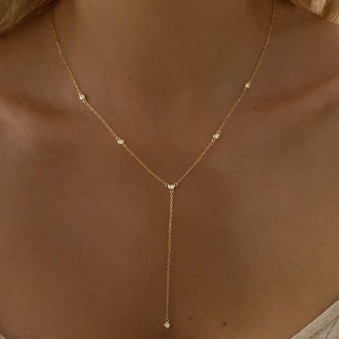 Luxury Gold Layered Necklace Set For Women Dainty CZ Pendant Lariat Y Necklace Bridal Gift For Her