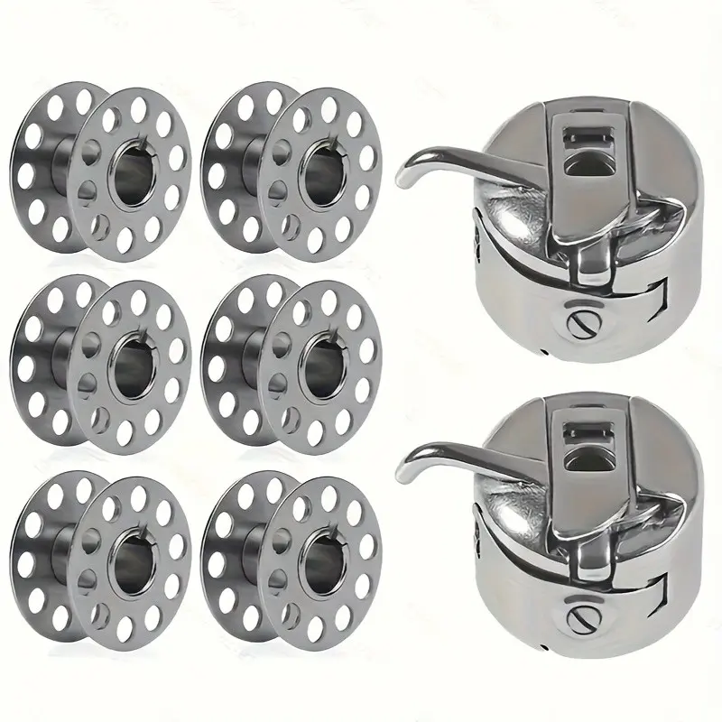 Stainless Steel Bobbin Case, Sewing Machine Bobbin Box with 6 Bobbins, for Vintage Treadle Sewing Machine, Home Sewing Repair Storage Organizer, Sewing Supplies