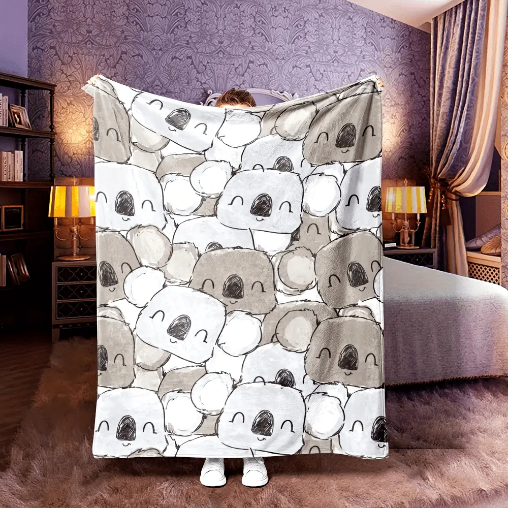 1pc Soft & Comfortable Koala Animal Fleece Blanket - Hypoallergenic, Multipurpose for Sofa, Bedroom, Outdoor Camping, Machine Washable