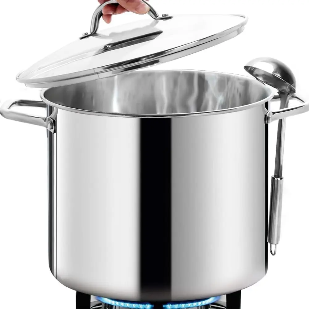 Commercial Grade LARGE STOCK POT 20 Quart With Lid - Nickel Free Stainless Steel Cookware - Healthy Polished Stockpots - Heavy Duty Induction Soup Pot