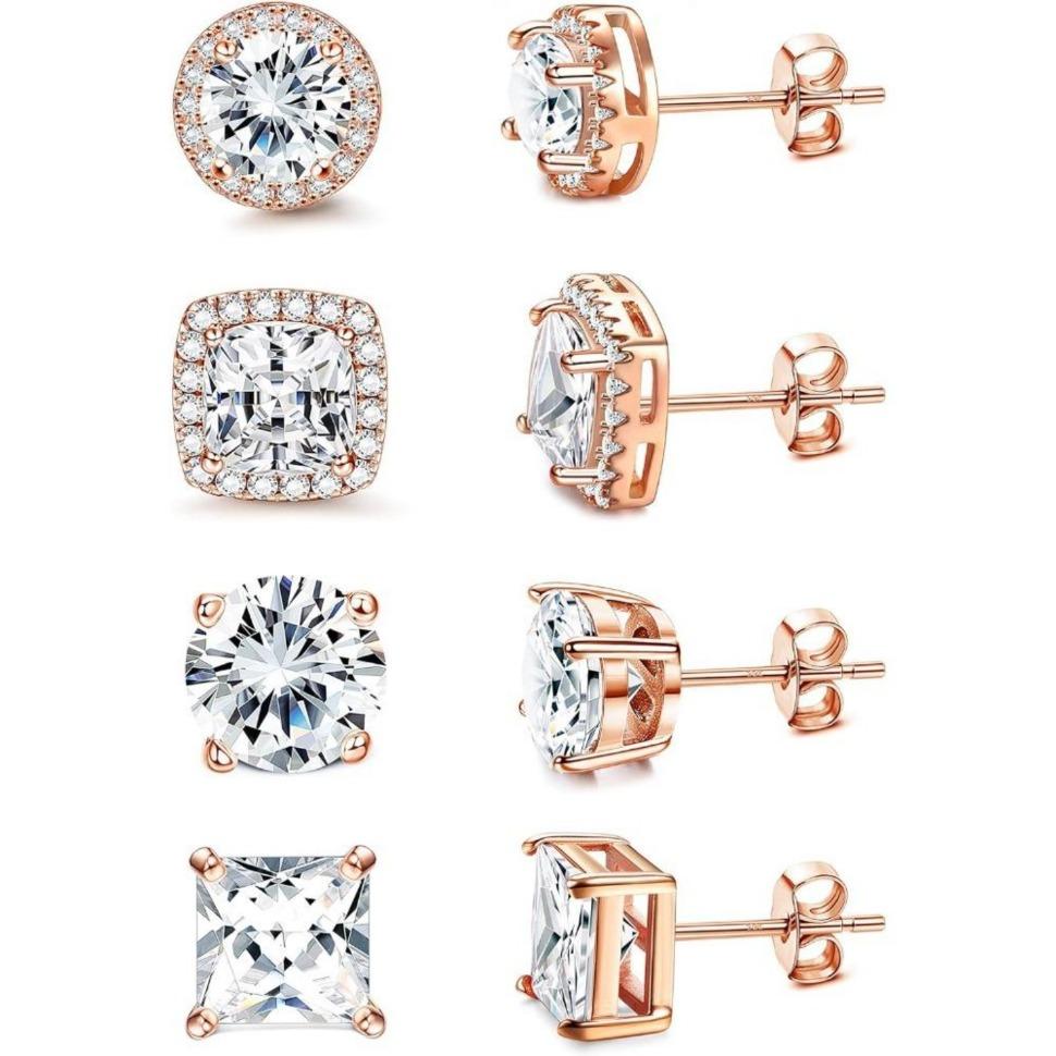 Jstyle 4Pairs Cubic Zirconia Stud Earrings Hypoallergenic Sterling Silver Post Earrings | Brilliant Large Simulated Stud Earrings for Women Men Daily Jstyle 4Pairs Cubic Zirconia Stud Earrings Hypoallergenic Sterling Silver Post Earrings | Brilliant Large Simulated Stud Earrings for Women Men Daily