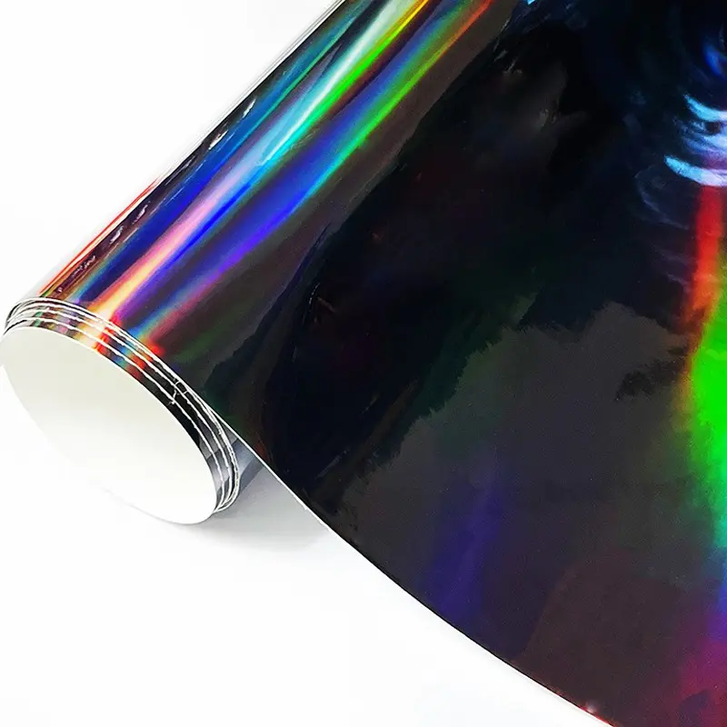 Glossy Holographic Plating Laser Chrome Black Vinyl Wrap Film With Air Release Self Adhesive DIY Car Motorcycle Bicycle Decoration Vinyl Wrap For Cars