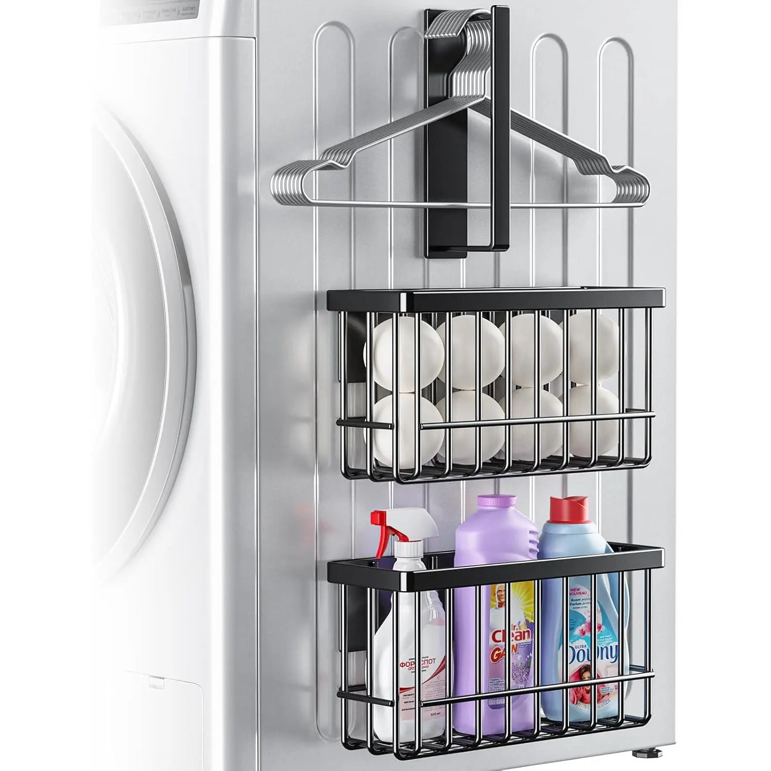 POKIPO Magnetic Dryer Ball Holder,Magnetic Hanger Holder Basket Magnetic Lint Bin No Tools Install for Laundry Room Fridge Storage Hanger Organizer