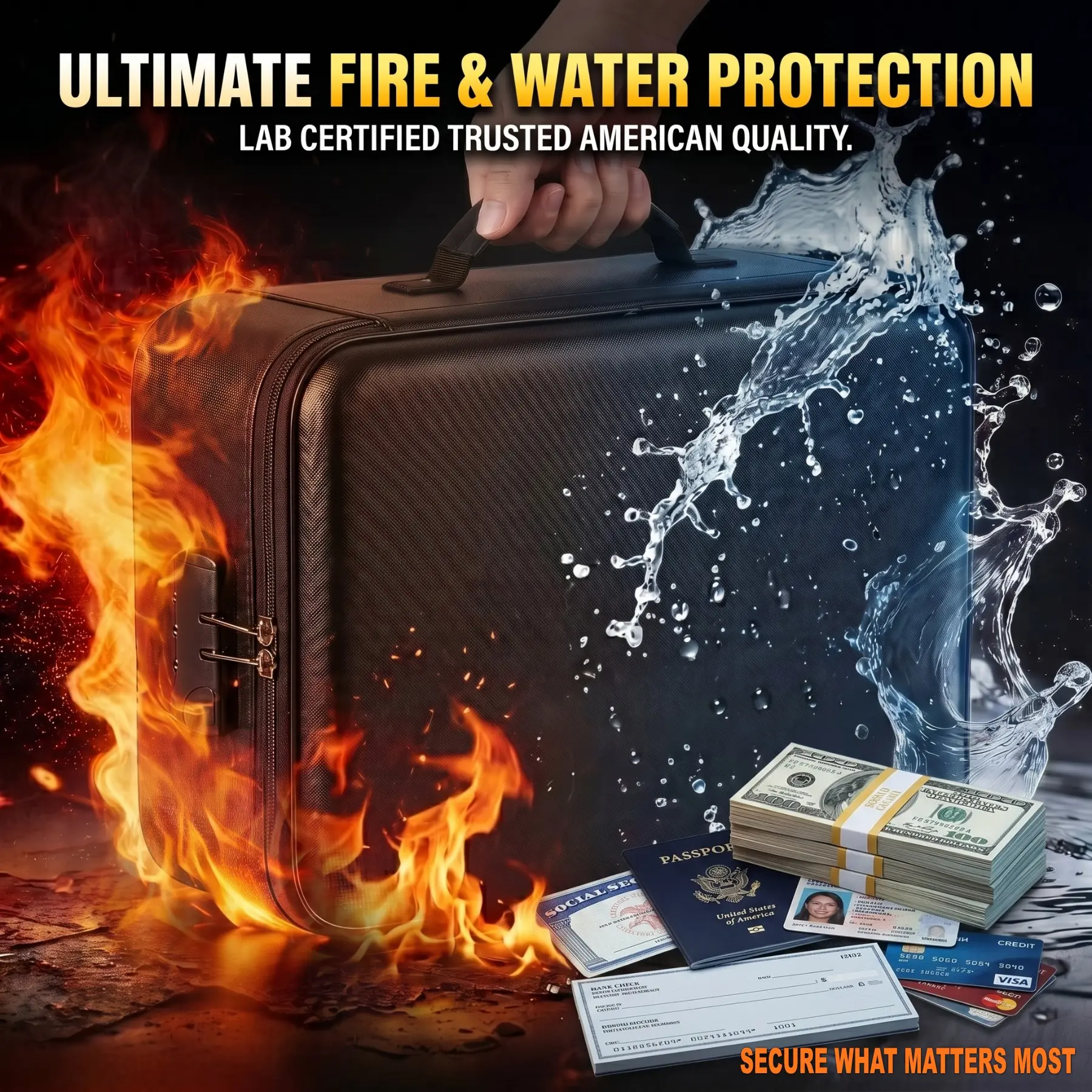 [Lab Certified] Fireproof Document Safe Box with Combination Lock, Waterproof File Organizer Bag, Portable Travel Storage for Important Papers, Passport, Cash & Valuables - 16.93" XL Capacity for Whole Family