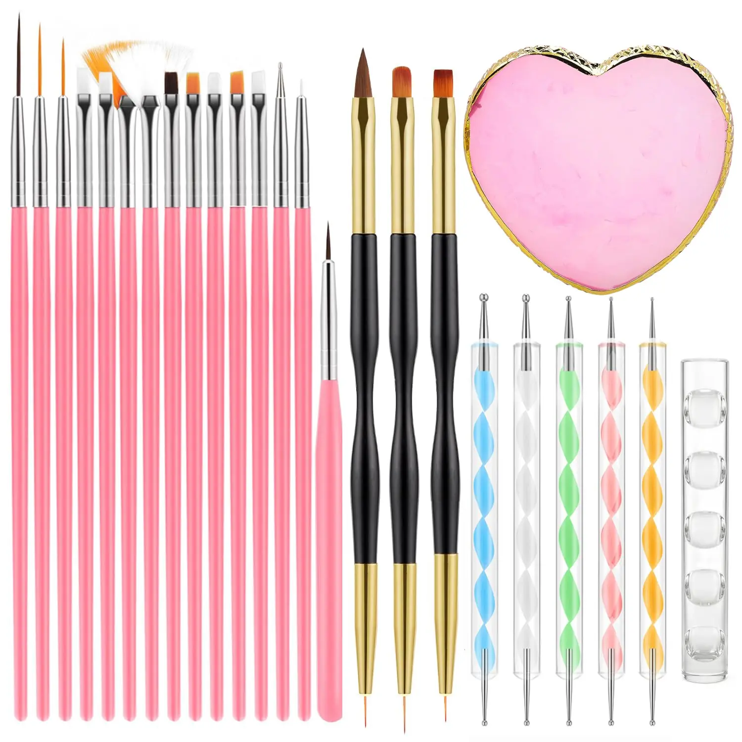 25-Piece Nail Art Brush Set – Includes 15 Painting Brushes, 3 Double-Ended Liner Brushes, 5 Dotting Tools, Agate-Pattern Palette & Nail Stand – Suitable for Both Professionals and Beginners – Recommended by Nail Artists! Diy Nail Art