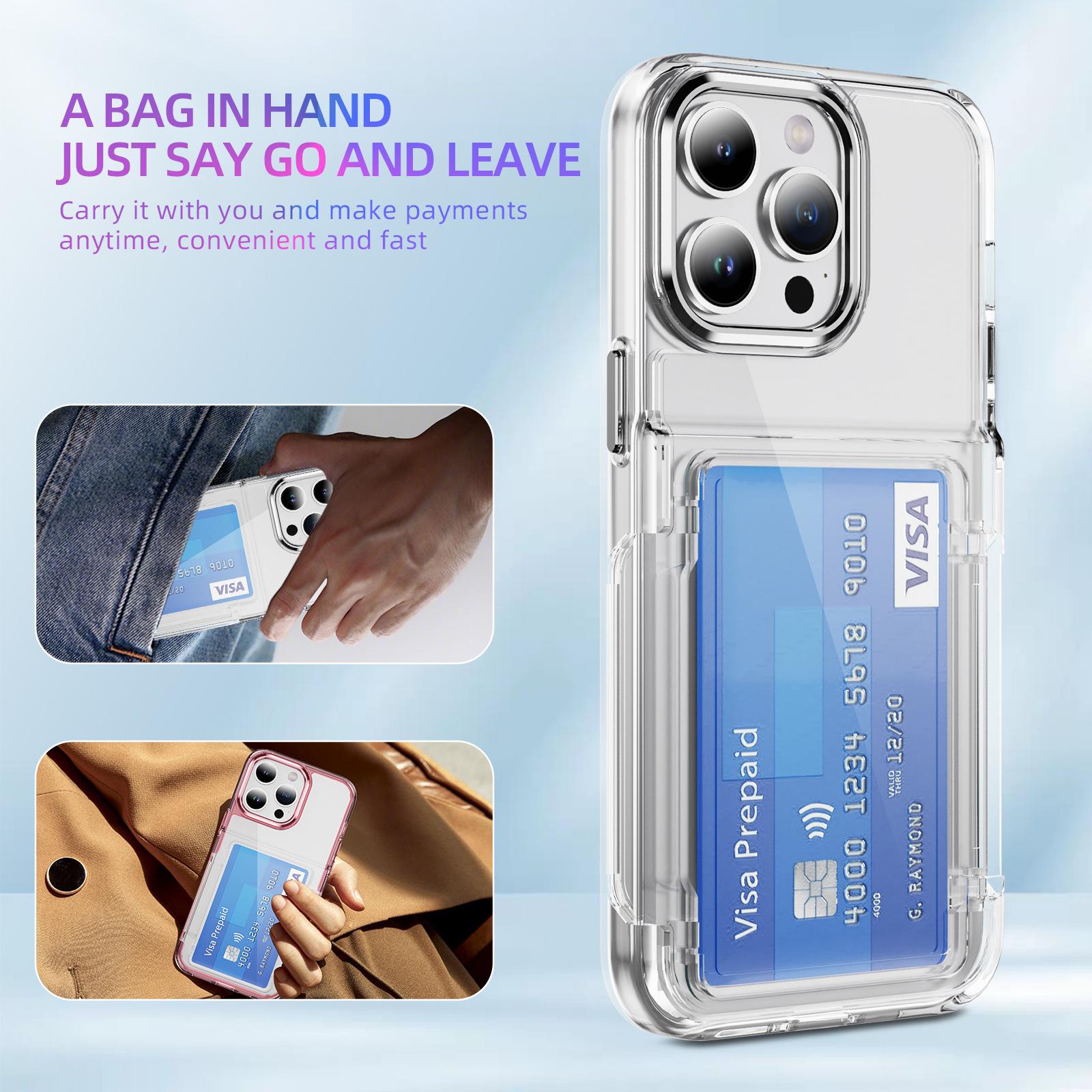 New 2nd Generation Transparent Card Holder Phone Case, suitable for Apple iPhone 11/12/13/14/15/16/17 Pro/Max series, high clarity and transparency, with adjustable hidden stand + card holder 2-in-1, high-quality wallet phone case