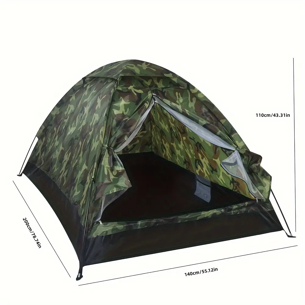 [2-Person Camouflage Tent] 2-Person Lightweight Polyester Camouflage Camping Tent |     Durable, Triangular Design, Fiberglass Poles, Zippered Closure, Perfect for Spring, Summer, and Fall Outdoor Adventures, Camper Accessories