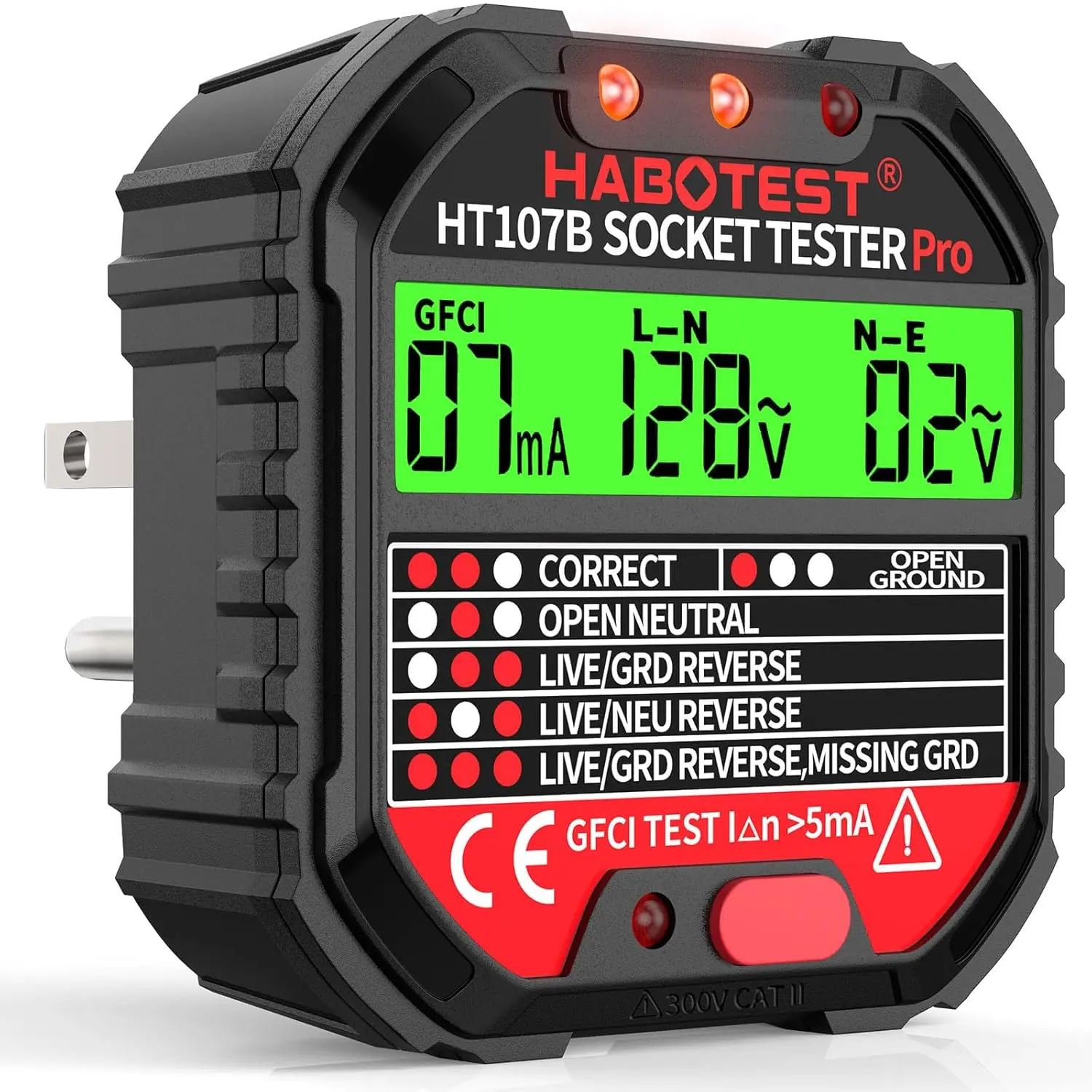 Outlet Tester Electrical GFCI Receptacle Detector, 90-250V Ground Fault Receptacle Tester & Circuit Analyzer, Circuit Polarity  Detector, Plug Tester Breaker Finder (HT107B)