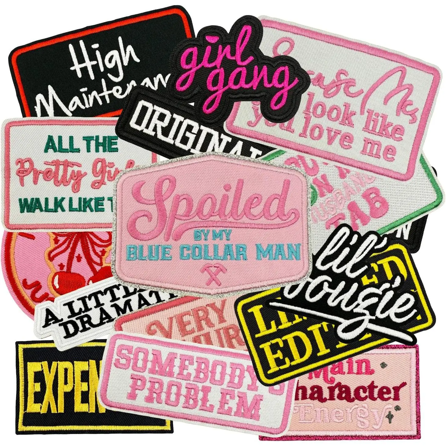 16 Pcs Sassy Girl Slogan Iron on/Sew on Patches, Pink Cool Girly Embroidered Applique Patches, Clothes Backpacks Hats Pants Jackets Jeans Decoration, DIY Accessories
