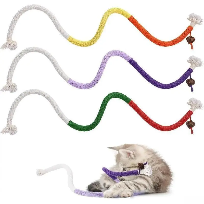 3 Pieces Durable Cat Chewing Rope Toy, 27.9 Inch Natural Catnip Interactive Play Toy, Oral Teeth Cleaning Care Accessory for Household Cats