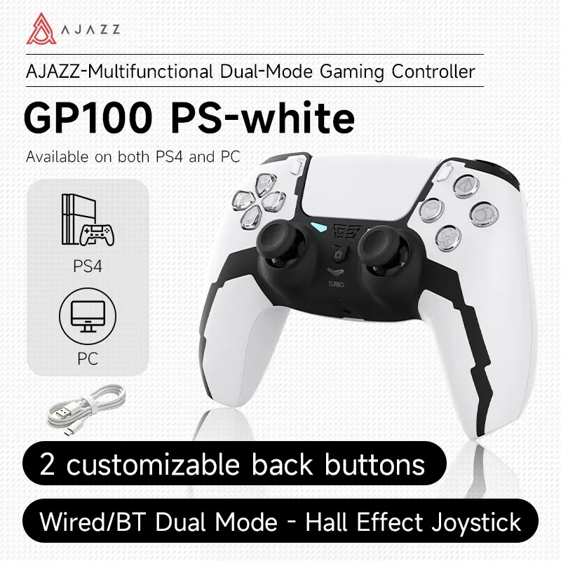 AJAZZ GP100 Wireless Game Controller, Dual-Mode Compatible with PS4/PC, Touchpad Design, Hall-Effect Joysticks, Linear Triggers, Six-Axis Motion Control, Asymmetrical Dual Vibration Motors, Wireless Esports Controller