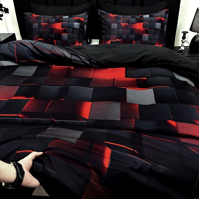 3 cool tech digital printed material quilt cover sets, four-season products, in red and blue, with four sizes (twin bed, double bed, queen size bed, king size bed) (1 bedspread + 1/2 pillowcases, no filling)