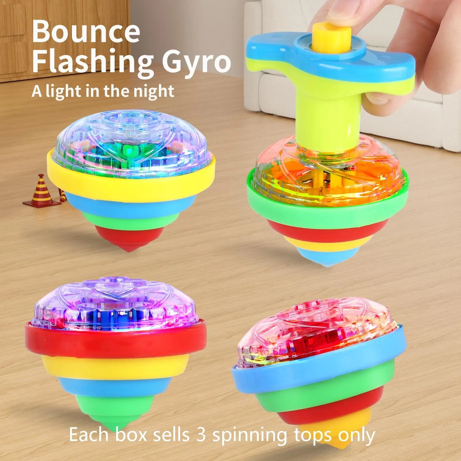 1 Box 3 LED Rotating Handheld Gyroscope Spinning Top Toys, Random Colors, Interactive Fun with Flashlights, Ideal for Boys, Party Games, Holiday Gifts