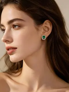 Elegant Emerald Imitation Cubic Zirconia Earrings, Gift Box Included, Perfect for Daily Wear and Parties, Ideal Mother and Wife Gift