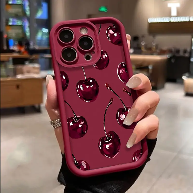 Cherry Pattern TPU Soft Phone case for iPhone 17 Air 16 Pro Max 15 14 Plus 13 12 11 XR XS Samsung Galaxy S25 Ultra S24 S23 S22 Plus stylish camera protection Shockproof Anti Drop Durable Phone Case.