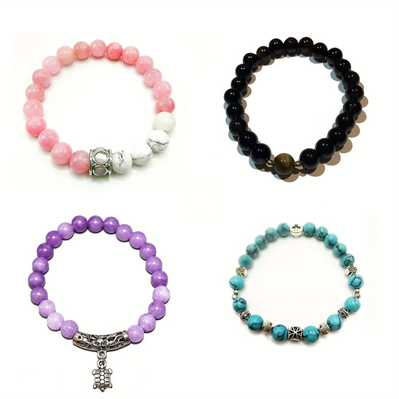 4-Piece Natural Crystal Blue Agate Bracelet Set, Enhance Social Confidence, Spiritual Jewelry, Perfect Gift for Friends