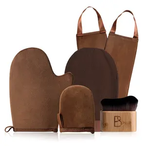 5PCS Self Tanning Mitt Applicator Kit, Includes Self Tanning Gloves with Mini Tanning Glove, Back Tanner Applicator, Exfoliating Mitts & Face Tanning Brush,Ideal for Summer Tanning
