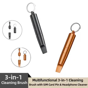3-in-1 Keychain SIM Card Eject Pin Phone Cleaning Brush Package Opener Tool For All Smartphones