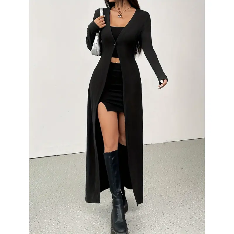 Women's Knitwear Long Sleeve Solid Color Cardigan Top - 88100810 Golden Label, Elegant Design, Polyester Fabric, Machine Wash, Do Not Dry Clean