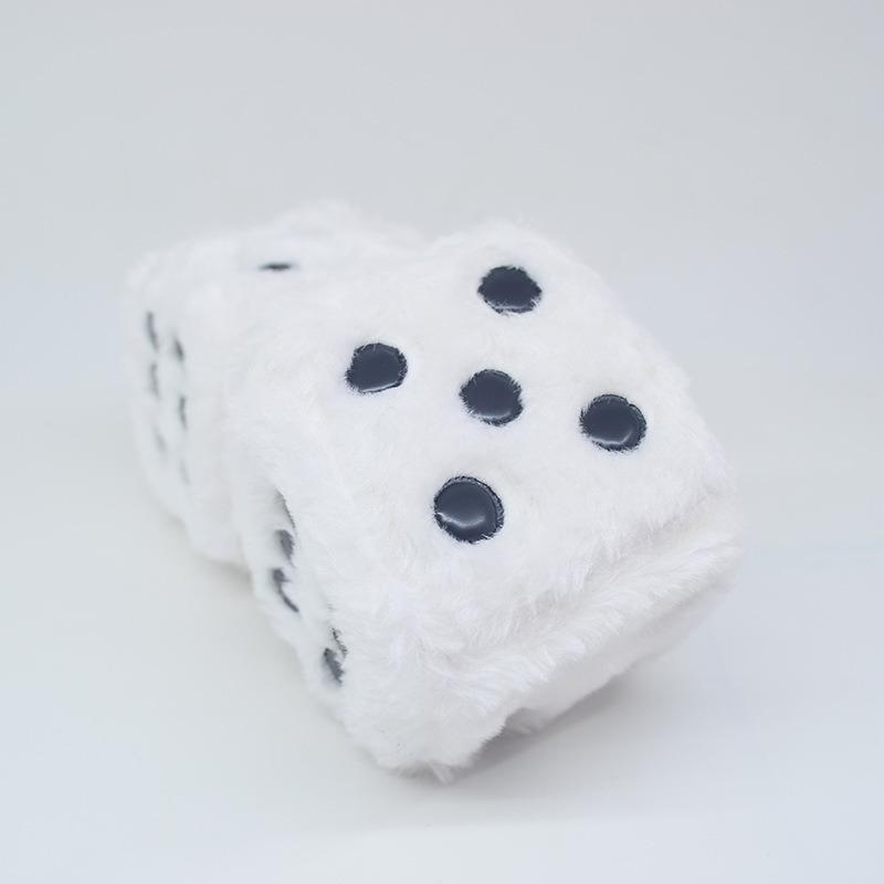 6cm long hair hot stamping dice plush toy cube pendant, rearview mirror pendant sieve