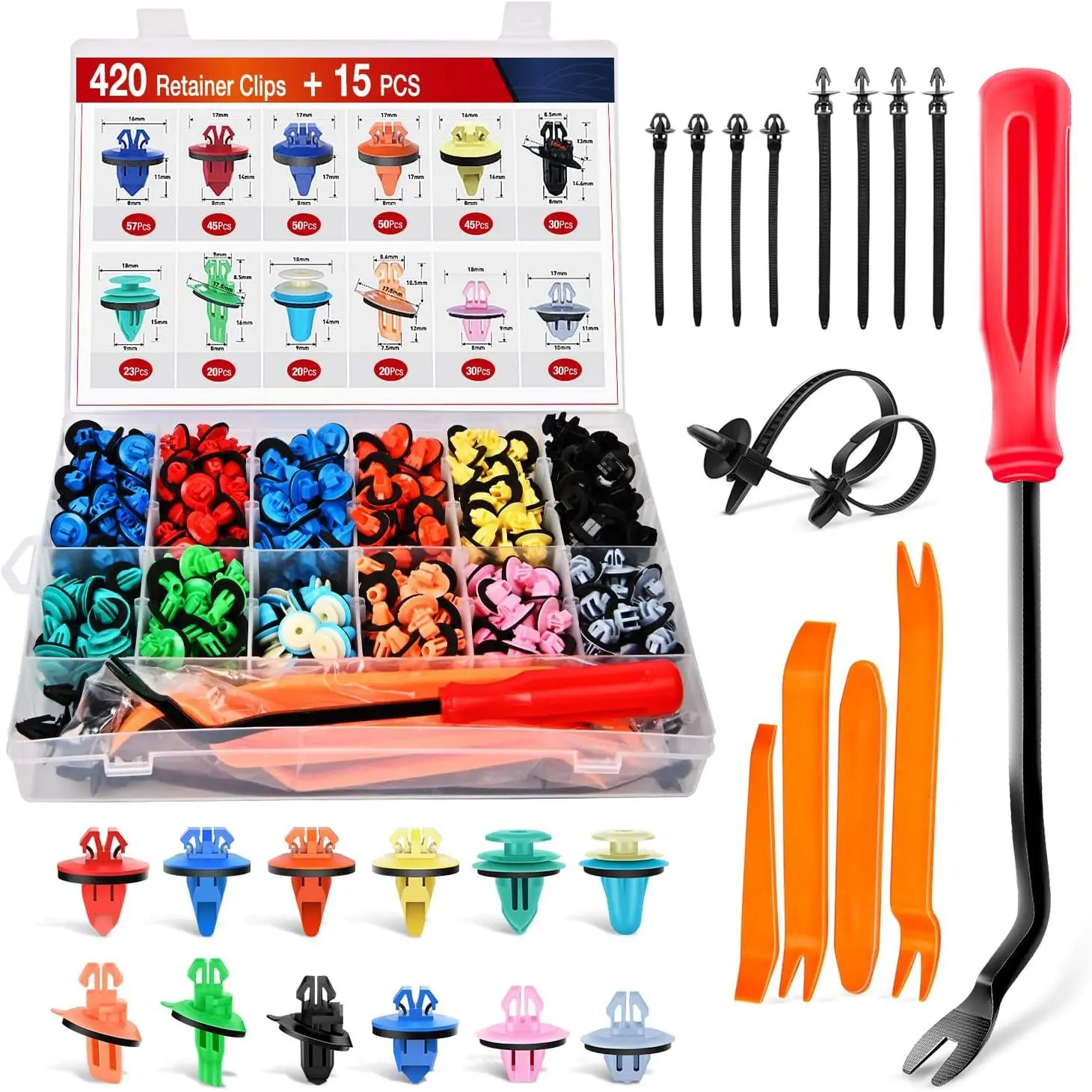 Nilight 420-Piece Automotive Fender Flare Clips & Fastener Remover Kit, 12 Types with 7.5mm/8mm/10mm Sizes, Toyota-Compatible Replacement Fasteners for Moulding/Door Panels, Vehicle Detailing Accessories