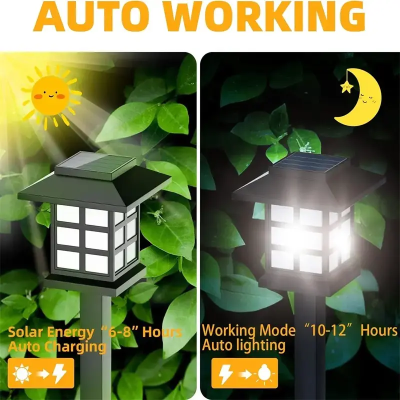 Solar Outdoor Lights, 4 Sets LED Solar Ip55 Waterproof Streetlights, Ideal for Garden, Pathway, Patio, Driveway, 10 Hours Illumination