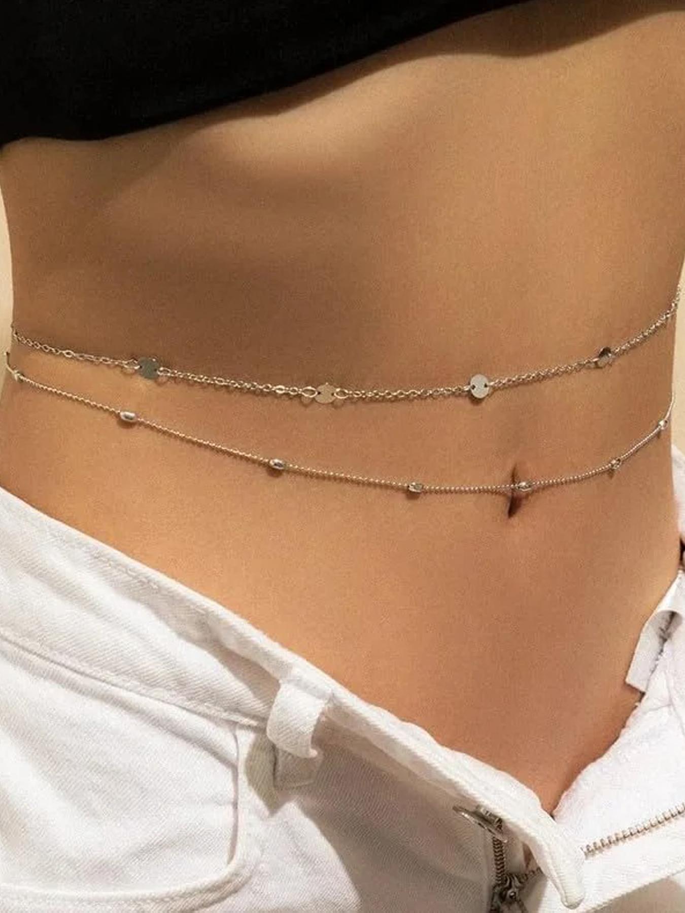 Women's Simple Style Plain Color Beaded & Round Charm Waist Chains, Casual Trendy Waist Chain for Party & Daily Clothing Decor, Trendy All-match & Exquisite Vintage Body Jewelry for Birthday Gift, Cute Jewelry