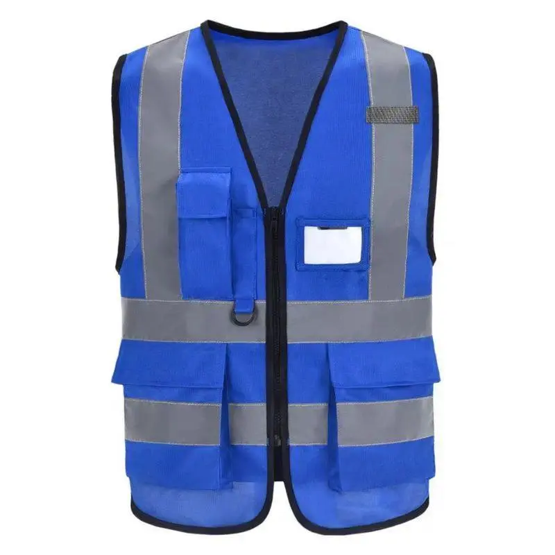 Protective Safety Vest, Viral Unisex Navy Blue Reflective Work Waistcoat, Zippered Multi-Pocket Polyester Safety Gear, High Visibility Yellow Strips, Durable Reflective Vest for Night Riding Outdoor Construction