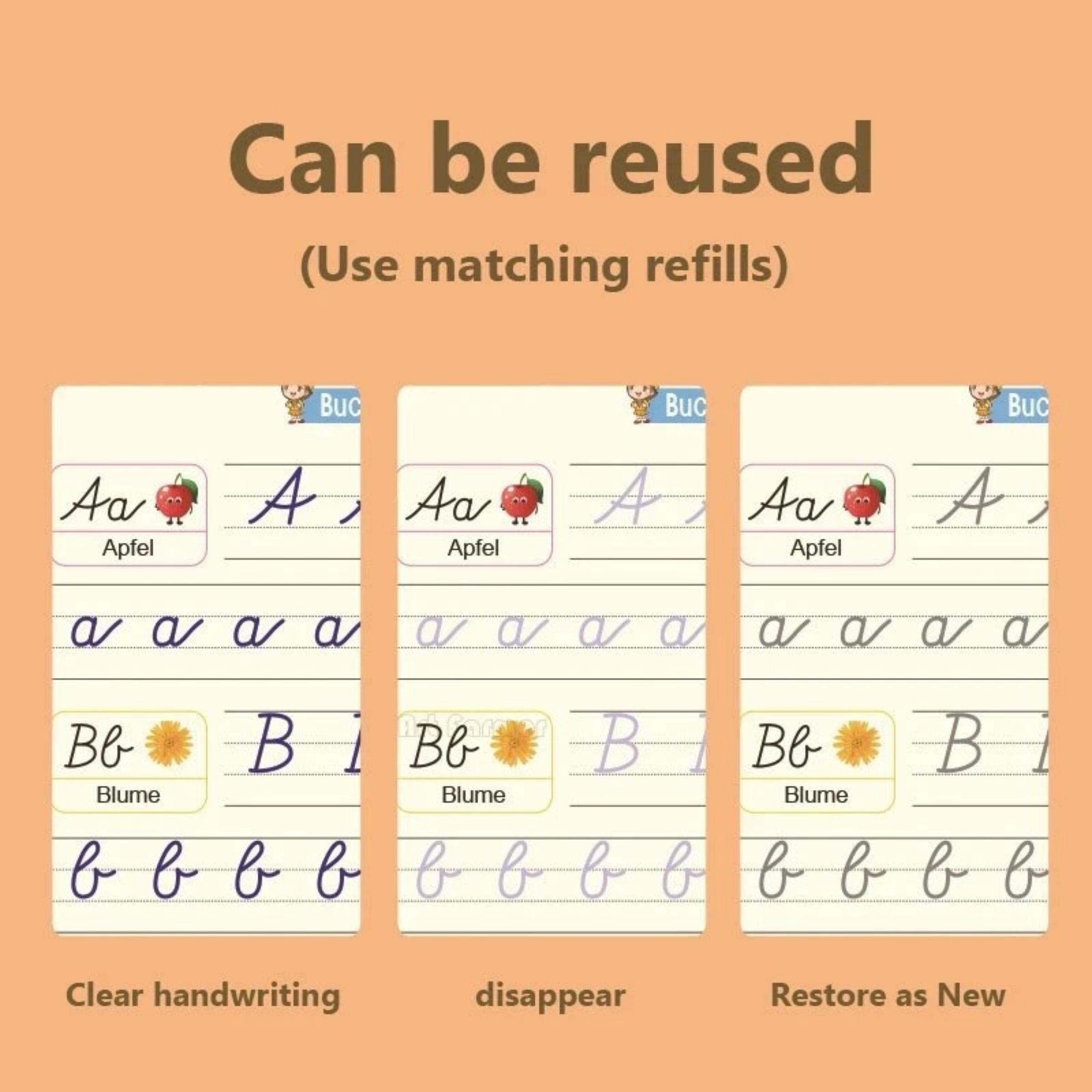 Magic Practice Scribe Book Set, 4 Counts/set Reusable Number & Letter & Math & Drawing Practice Scribe Book with 1 Count Pen, 10 Counts Refills & 1 Count Pencil Grip, Tracing Preschool Books