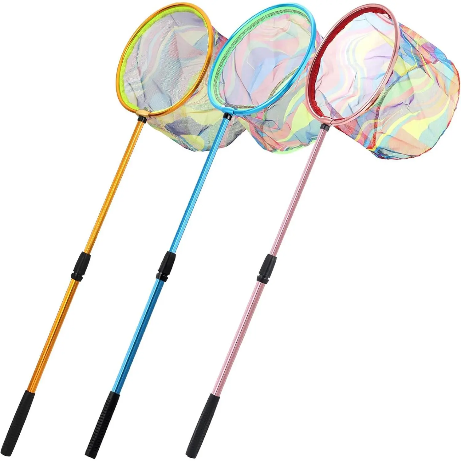 Kids Fishing Net, 3 Pack Telescopic Landing Net with Aluminum Pole Handle, Beach Nets Toys for Kids, Butterfly Net Bug Net, Fish Net Crab Nets Fishing Gear for Kids Youth, Outdoor Playing