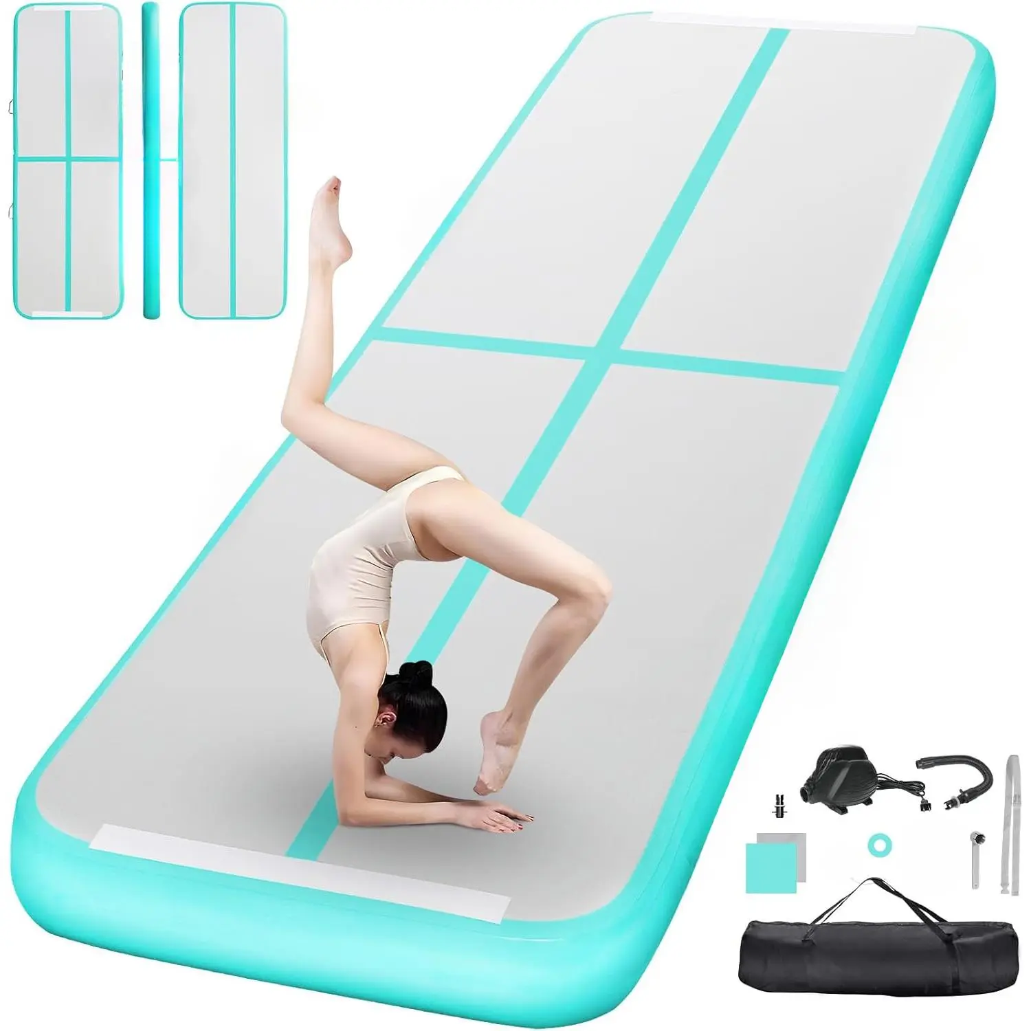 Inflatable Air Gymnastics Mat Training Mats 4/8 inches Thickness Gymnastics Tracks for Home Use/Training/Cheerleading/Yoga/Water with Pump