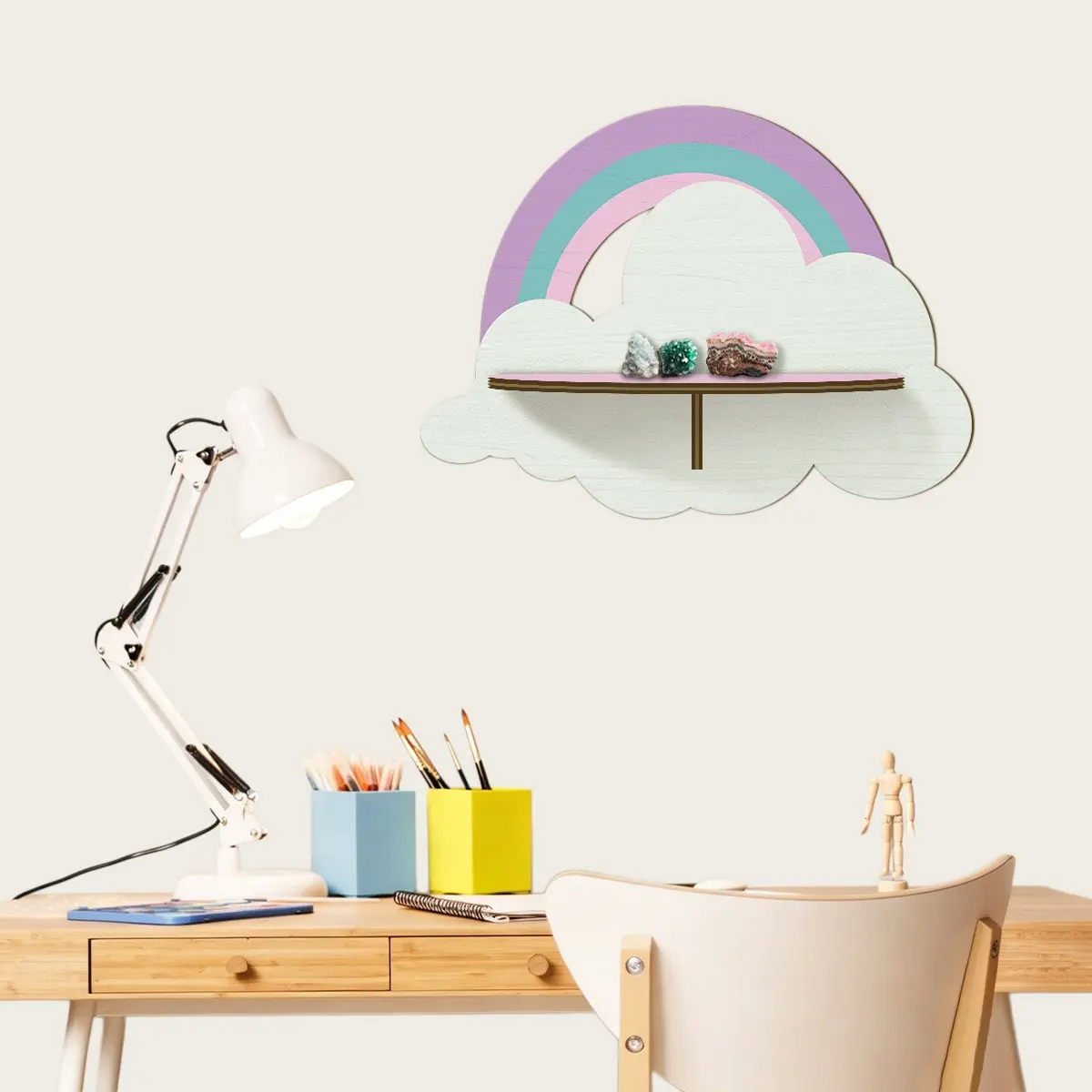 Rainbow Cloud Wall Shelf, Wooden Floating Display Rack for Wall Decoration, Kids Bedroom, Girl Room, Bathroom, Candle, Plant, Toy Holder