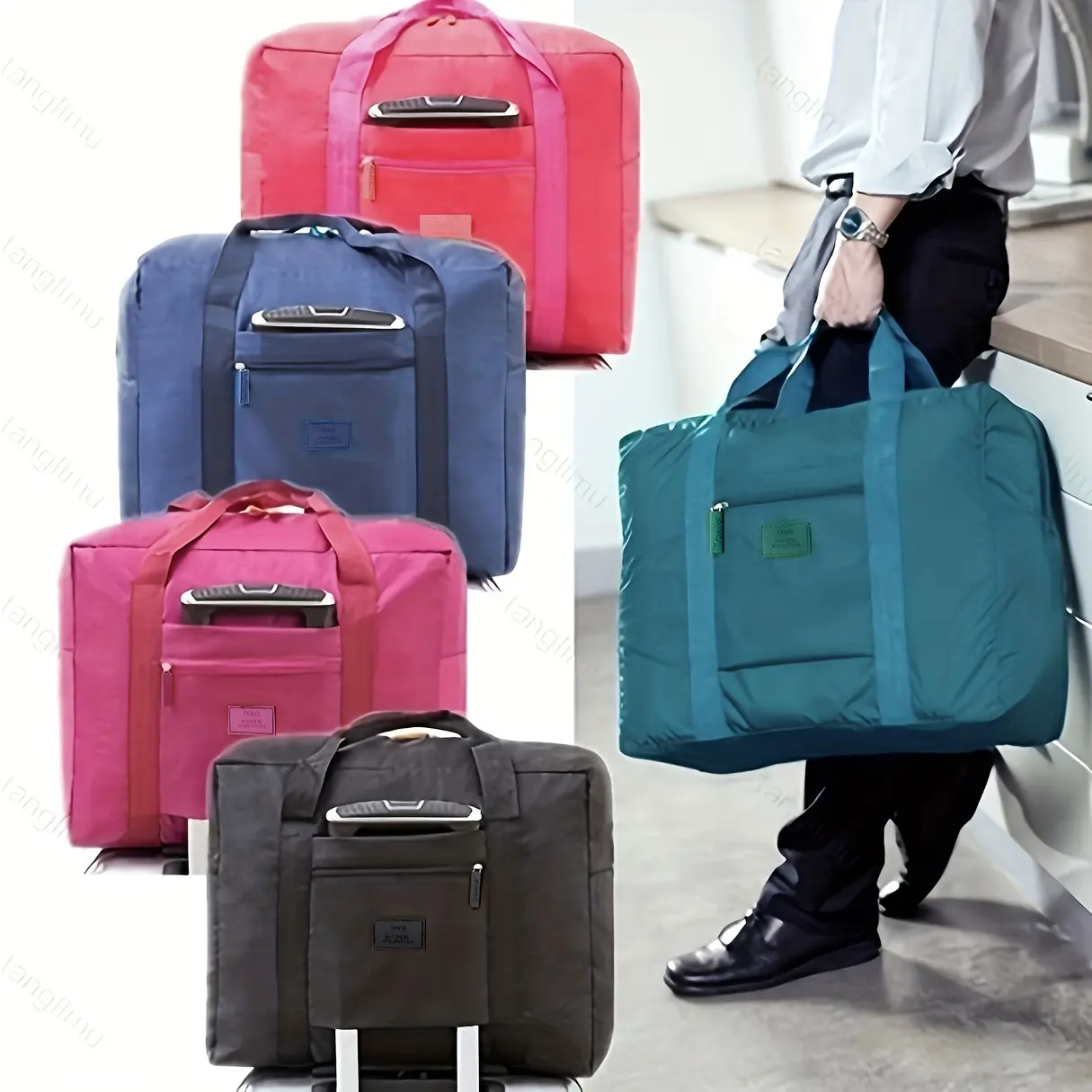 Portable Large-capacity Travel Storage Bag, Foldable Luggage Bag with Zipper, Travel Luggage Organizer with Handle