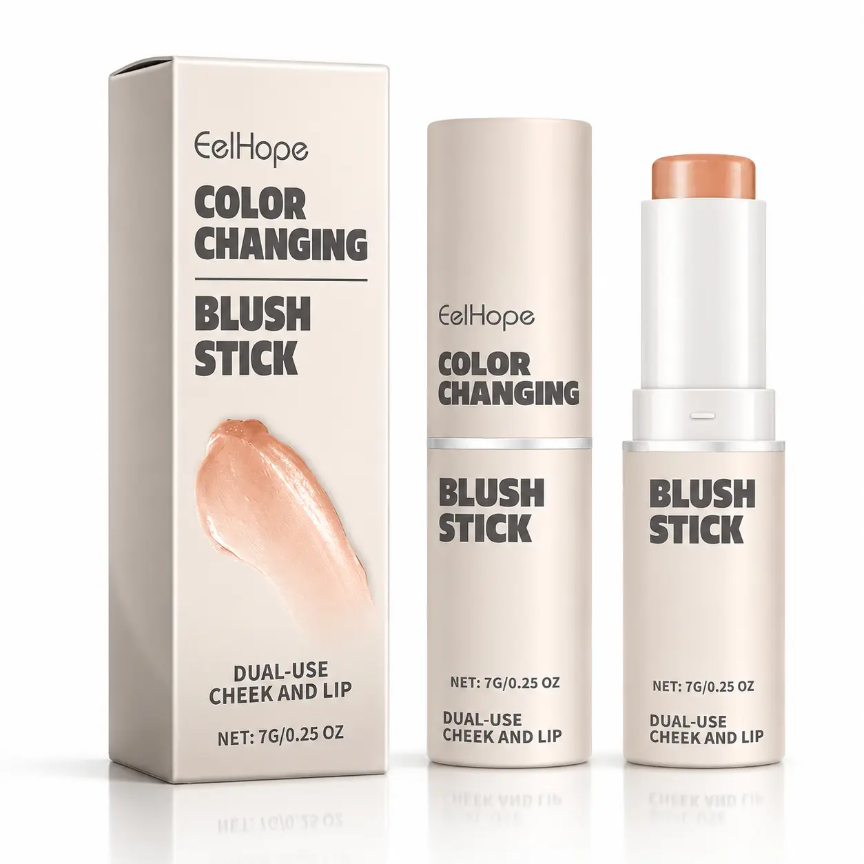 Color Changing Blush Stick, Natural PH Temperature Cream Blusher for Cheek Lip, Lightweight Hydrating Long-Wear Nude Look Face Cosmetics