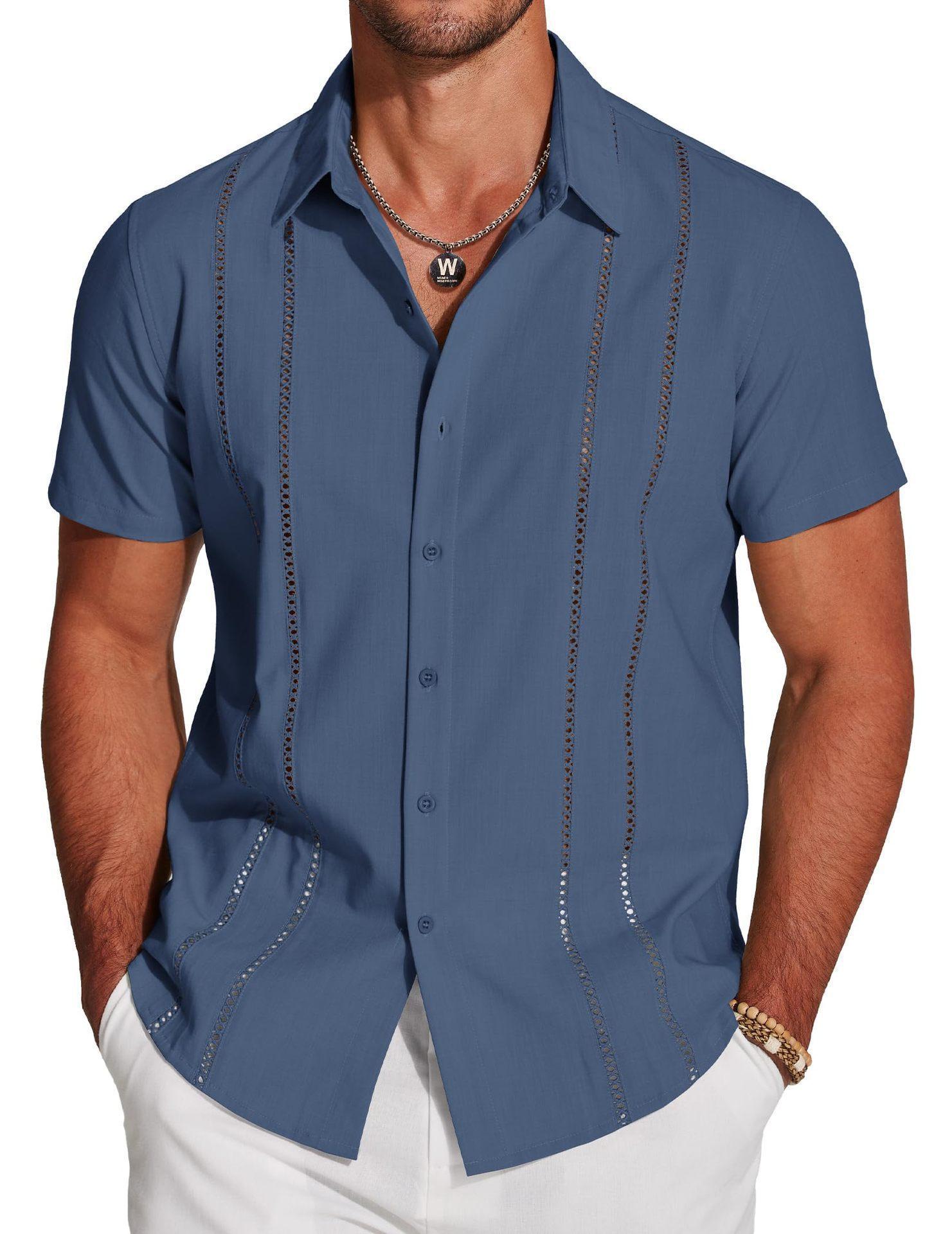 Men's Versatile New Fashion Business Solid Color Short Sleeve Shirt with 3D Digital Print Casual Menswear