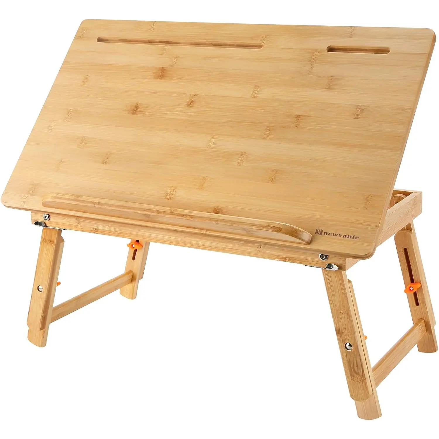 Drawing Table Laptop Desk Adjustable Drafting Desk Foldable Bamboo Bed Tray with Tablet Slot for Adult Kids, Large