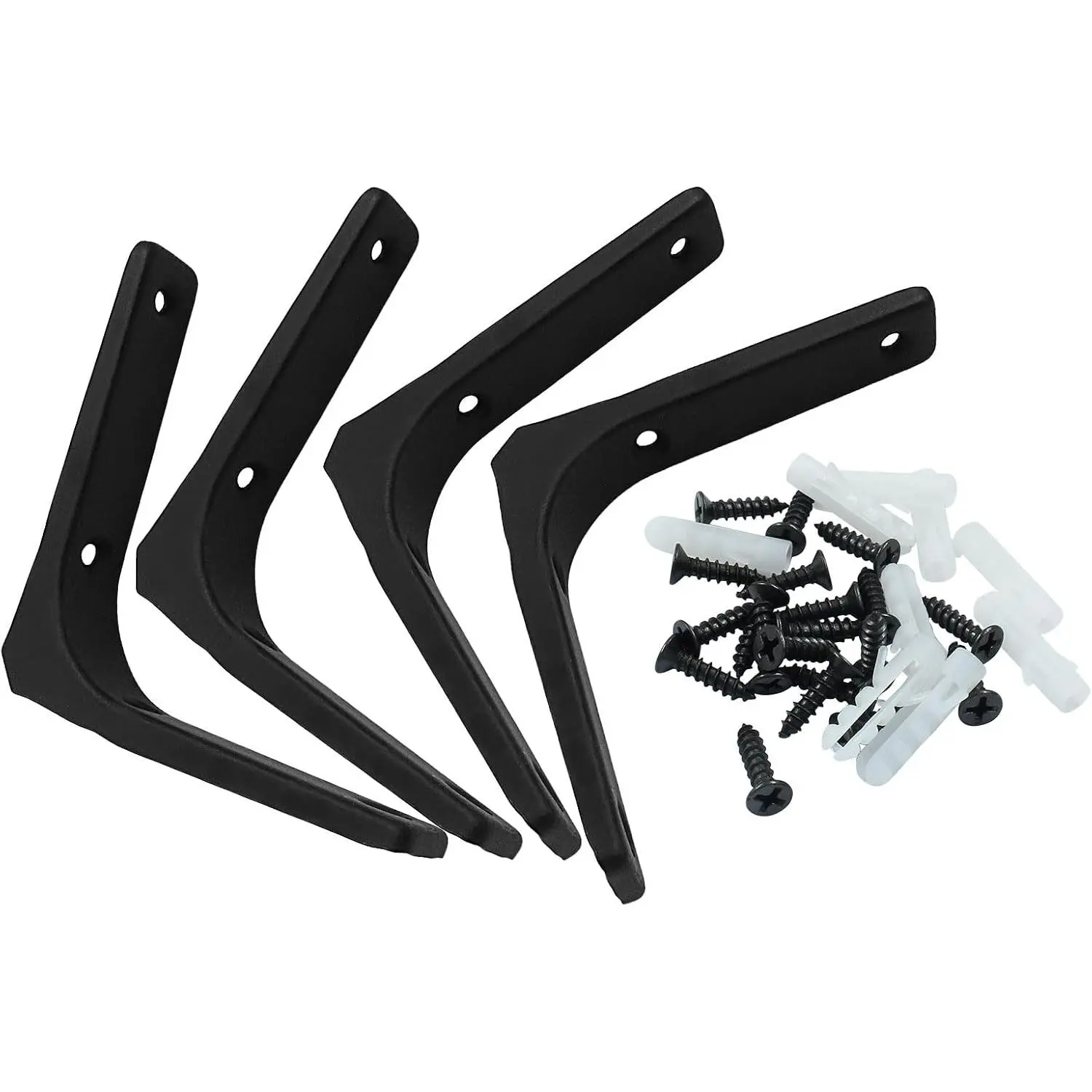 4x4 Inch L Bracket, 4 count, Black | Heavy Duty, Metal, 90  Corner Brace, Wall Mount Right Angle, Shelf Support for